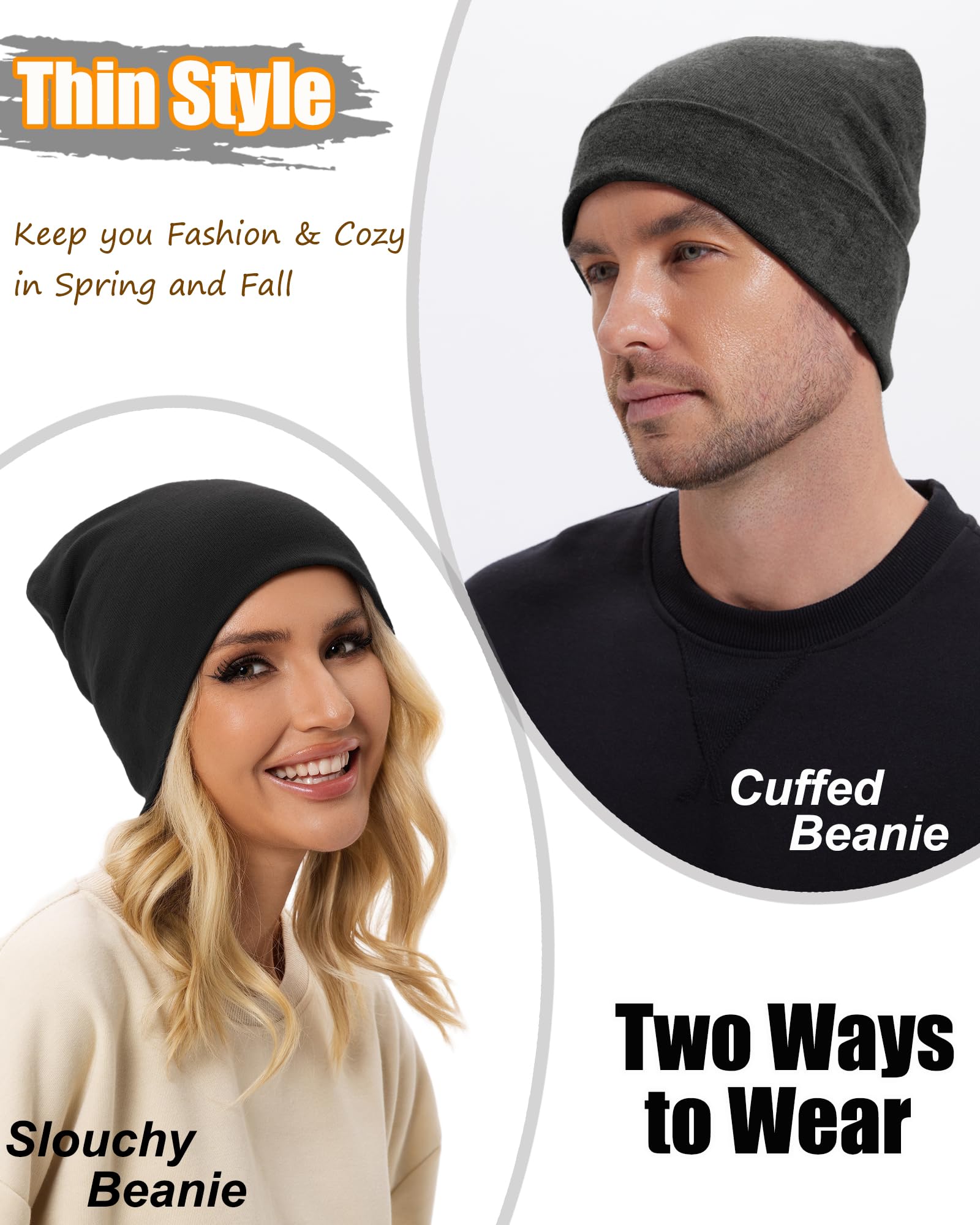 ROYBENS Thin 100% Cotton Beanie for Men Women, Slouchy Beanies Ultra-Soft Cuffed Knit Hat Lightweight Chemo Skull Cap — view 4