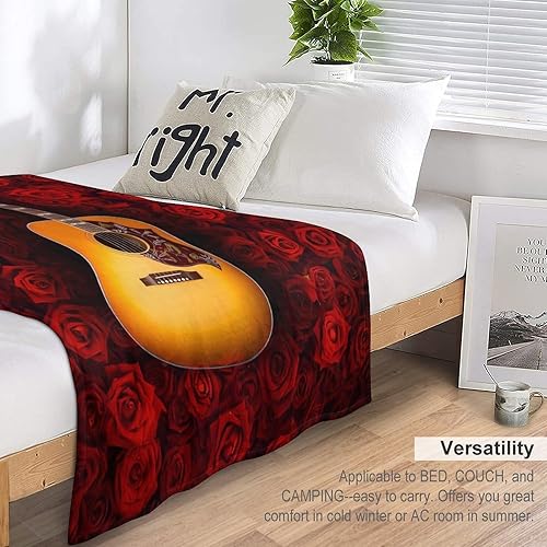 Miniatura 5 de Manta de guitarra y rosas, regalos de guitarra para niñas y mujeres, manta musical para niños y adultos, manta de forro polar suave, cálida y