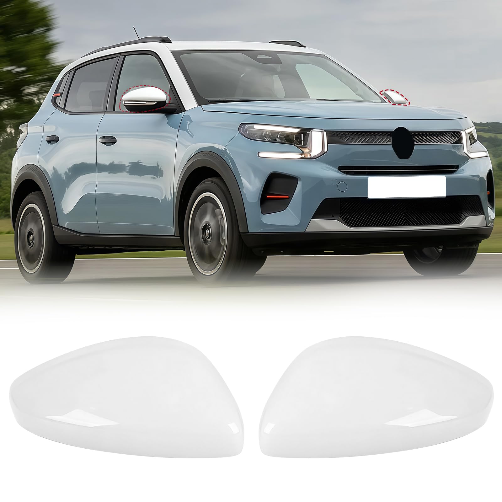 1 Par Capuchon de Rétroviseur Remplacement pour Citroen C3 2016-2023, Coque Retroviseur Exterieur De Voiture Couvercle Capuchon de Retroviseurs (Blanc)