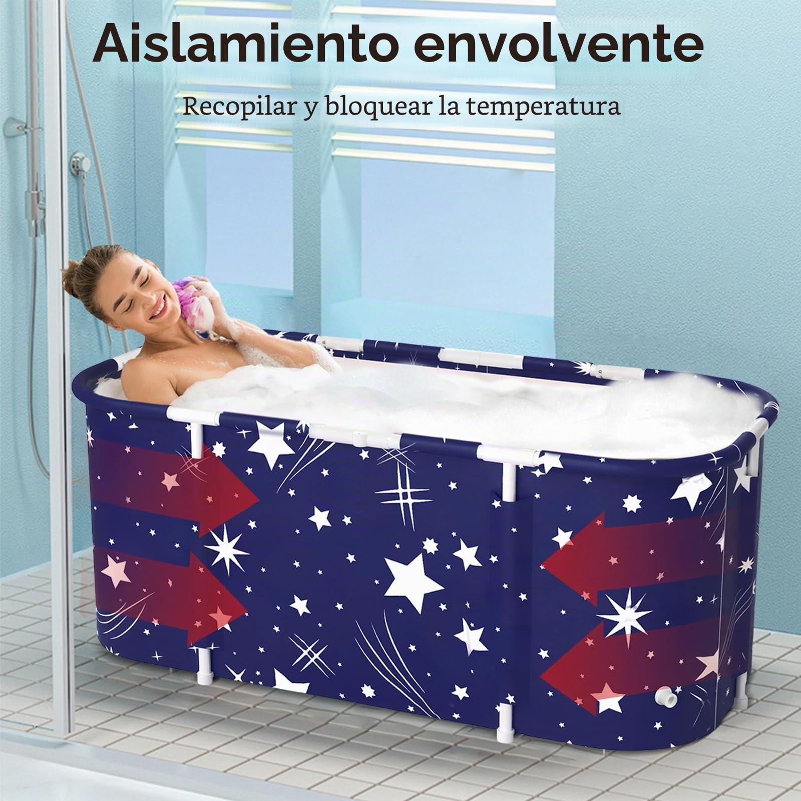 Bañera Plegable Portátil para Adultos SINBIDE - Gran Tamaño 115x60x50 cm con Diseño Spa y Efecto Cielo Estrellado para Baños Relajantes en Hogar