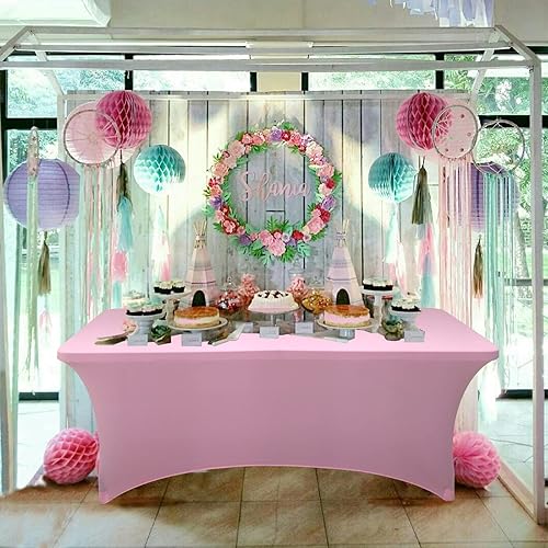 Miniatura 4 de Nobed HHT Paquete de 4 manteles de elastano blanco para mesas plegables rectangulares de 6 pies sin arrugas elásticos para fiestas cumpleaños picnic