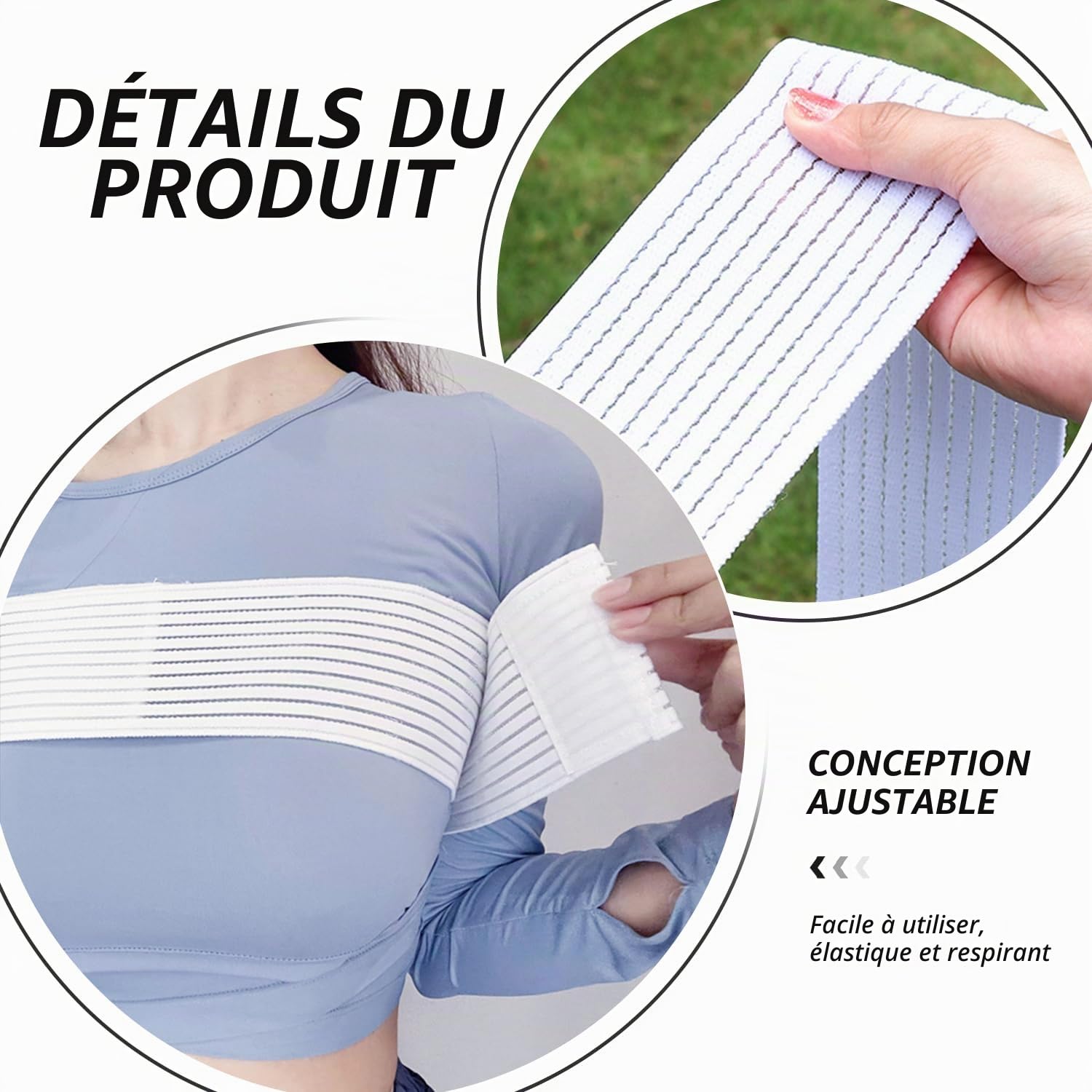 2 Parties De Bandes De Poitrine, Sangles De Stabilité Du Sein, Bandes De Sein Pour Femmes, Ligaments De Compression Mammaire, Soutien-Gorge De Sport Réglable (Noir, Blanc).