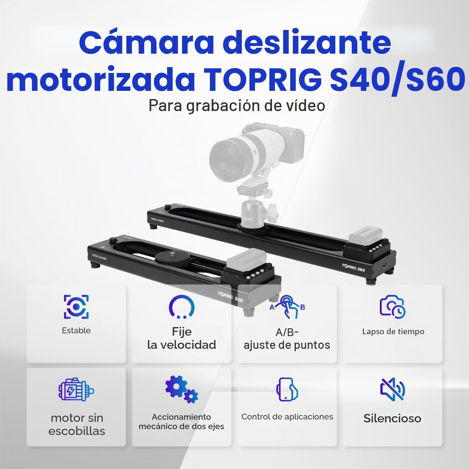 Accsoon - Vídeo de Toprig S60 - Motorized Camera Slider for Video Shooting - MAX. Load up to 2.5 kg Vertical and 4 kg Horizontal - Speed 5 cm/s - MAX Travel Distance: 425 mm