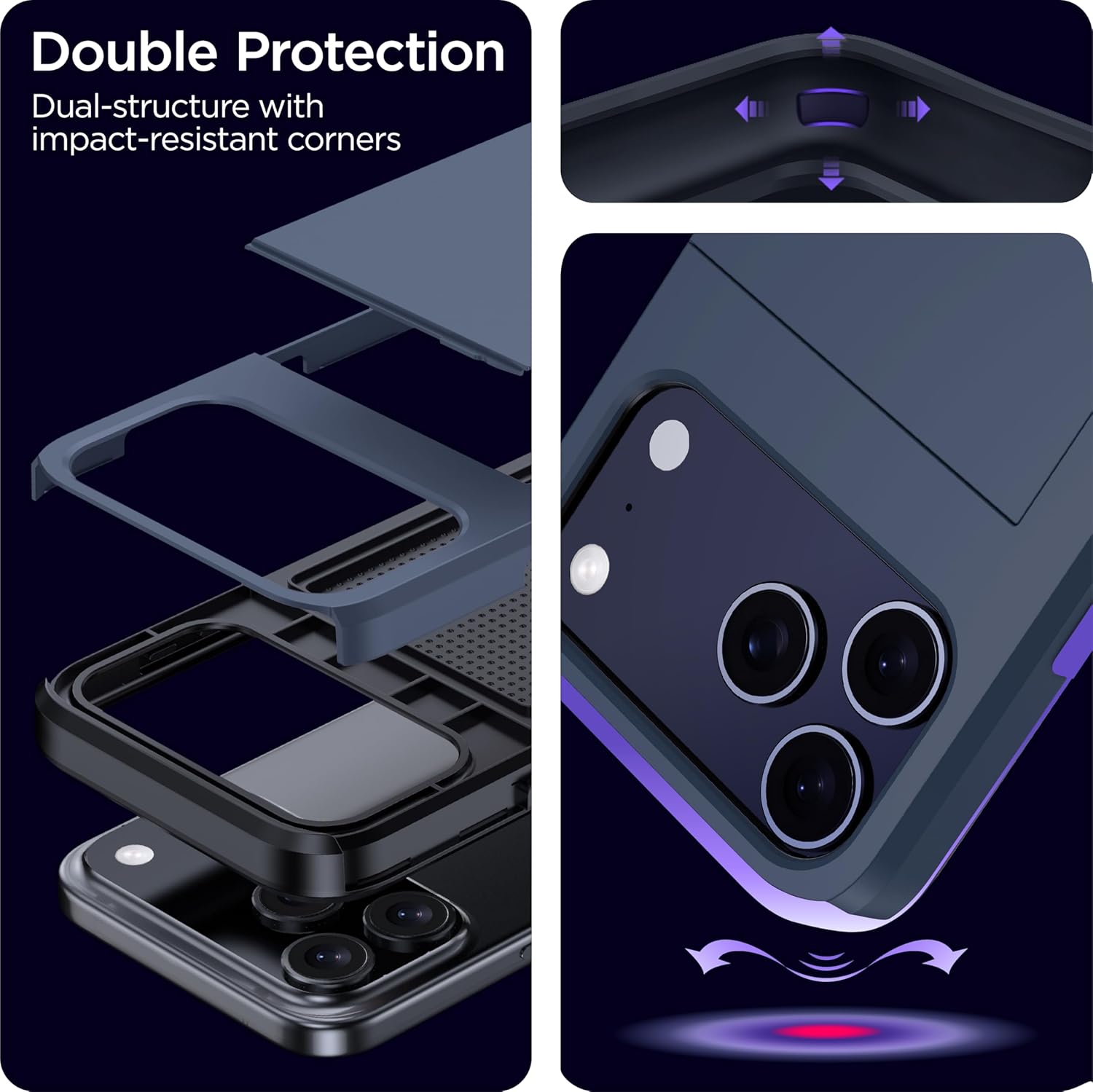 harusaki 𝟐𝟎𝟐𝟓 𝗡𝗘𝗪 iPhone 17 Pro Wallet Case with Hidden Card Slot - Wireless Charging Compatible iPhone 17 Pro Case with Card Holder for Men and Women (Blue) - Image 3