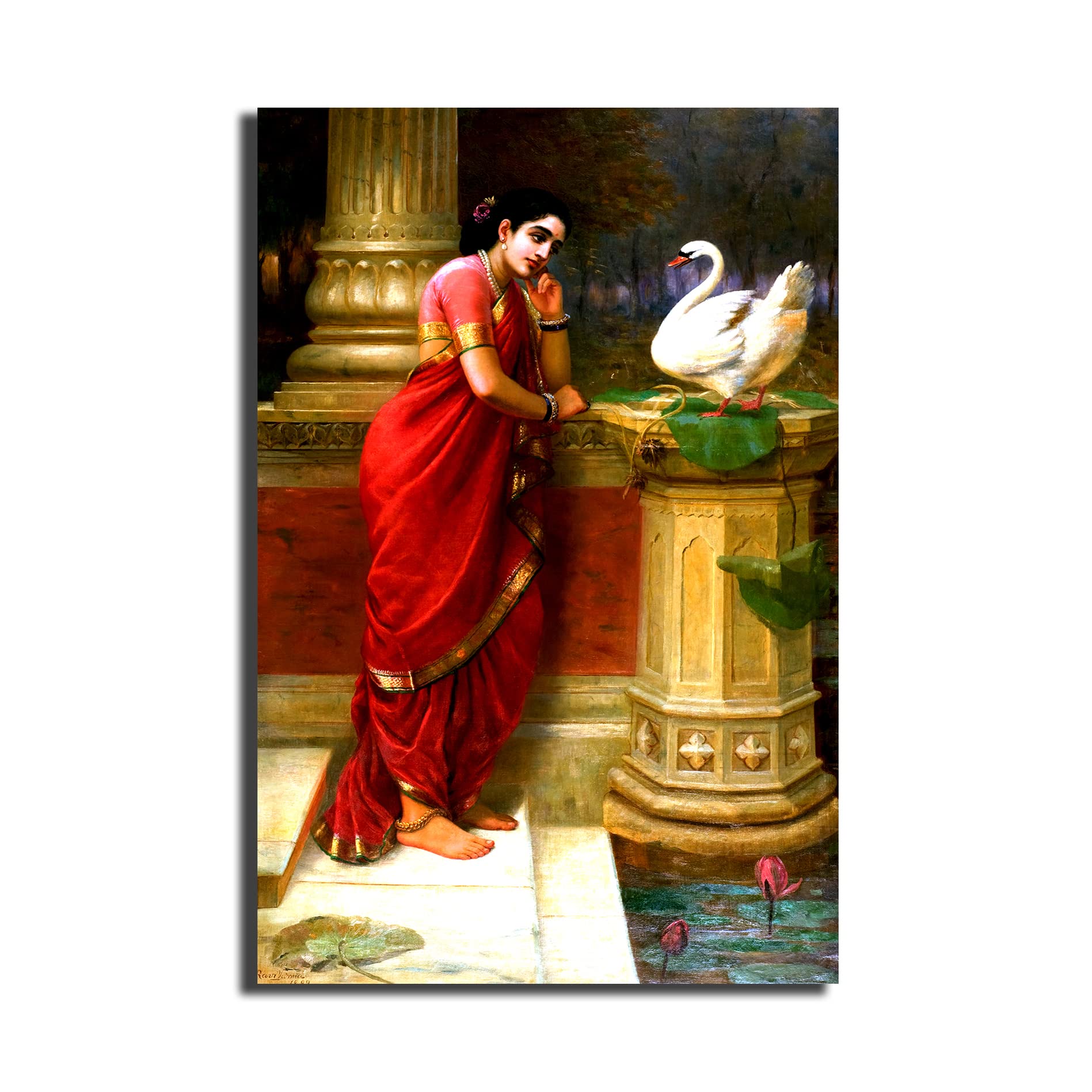 Sikhash Raja Ravi Varma Canvas Painting - Classic Indian Art, Hamsa Damayanti, Academic & Famous Artist Wall Art for Living Room, Unframed Fabric (12x8 Inches, 30x20 cm) a32-picture-10