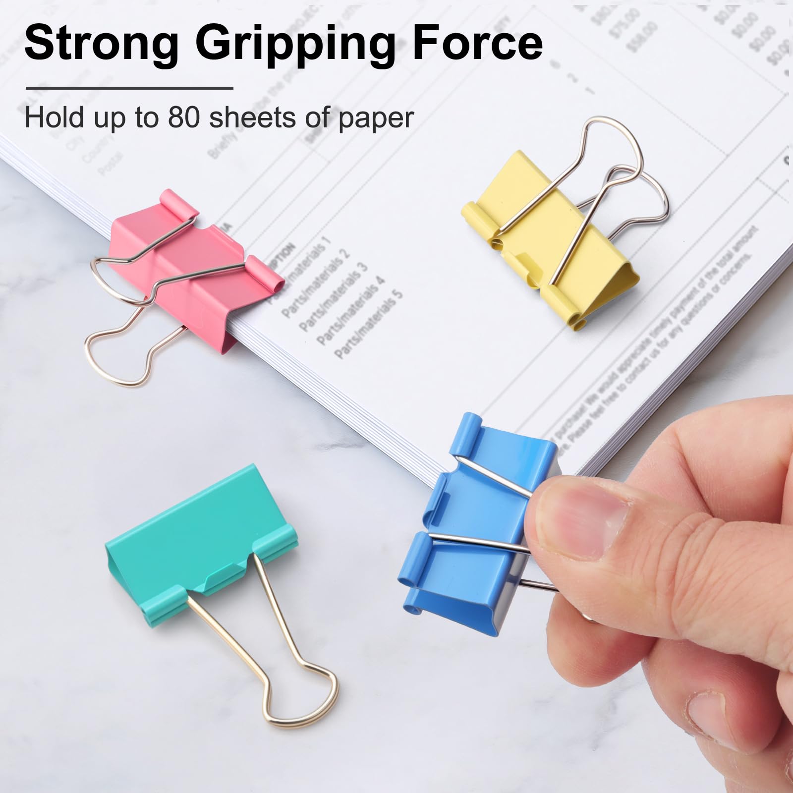 Clips medianos de 1.25 pulgadas (paquete de 48) con contenedor, clips de carpeta de colores, clips de papel grandes para suministros de oficina y hogar