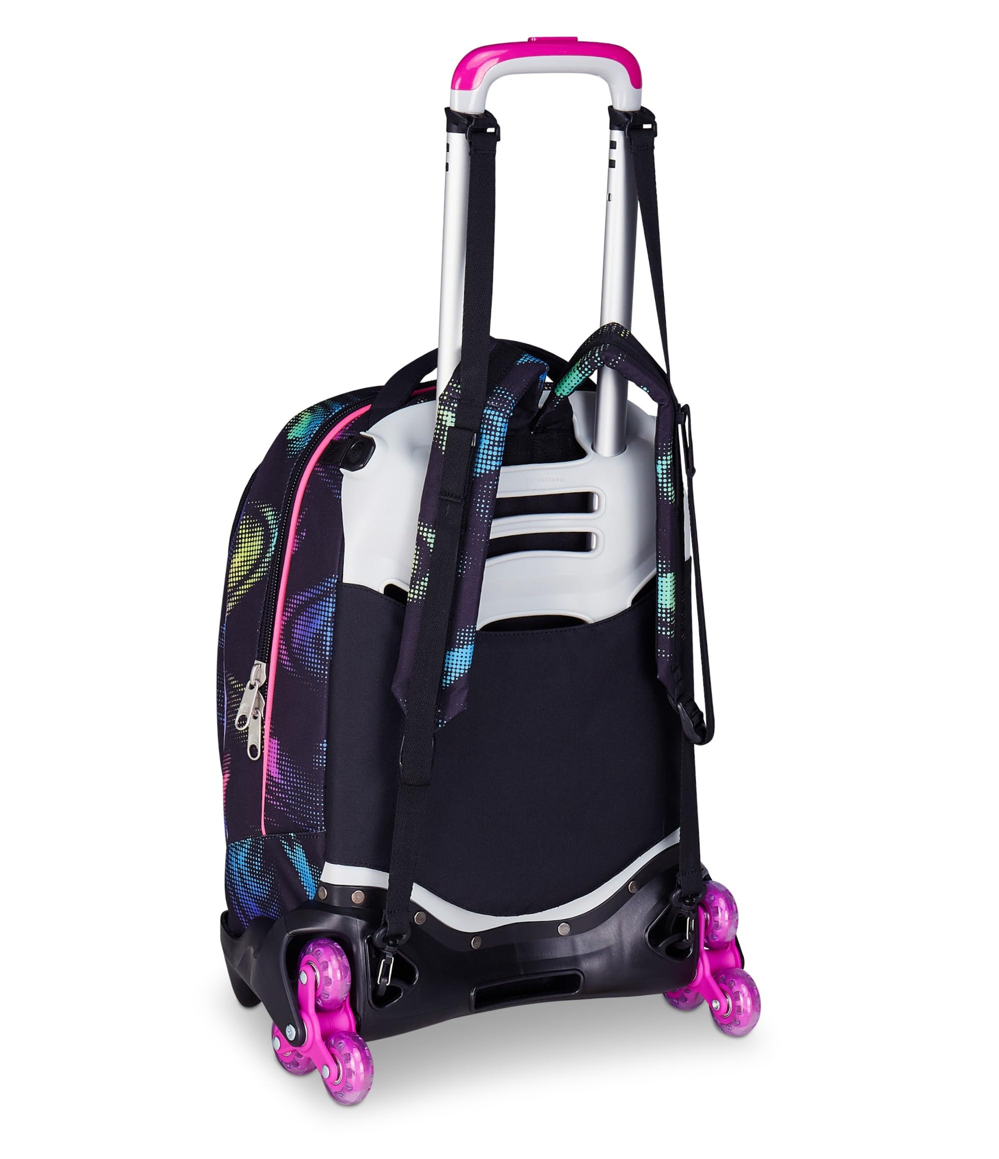 Seven Trolley Scuola Jack 3 Ruote, Nero Fucsia, Zaino Con Carrello Sganciabile Da 34 L, Tasca Borraccia e Crossover System, Maneggevole Resistente, Scuola Elementare e Media, Zaino Bambina