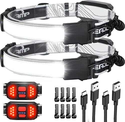 Miniatura 10 de Linterna LED para faros delanteros, 1000 lúmenes y 230 , lámpara de cabeza recargable USB con luz trasera roja, faros delanteros impermeables