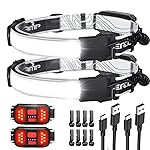 Spriak LED Headlamp Flashlight, 1000L 230 Broadbeam Headlight, USB C Rechargeable Head Lamp with Red Taillight, Lightweight Waterproof Headlamps for Camping Running Hiking, Hard Hat Headlamp 2Pack