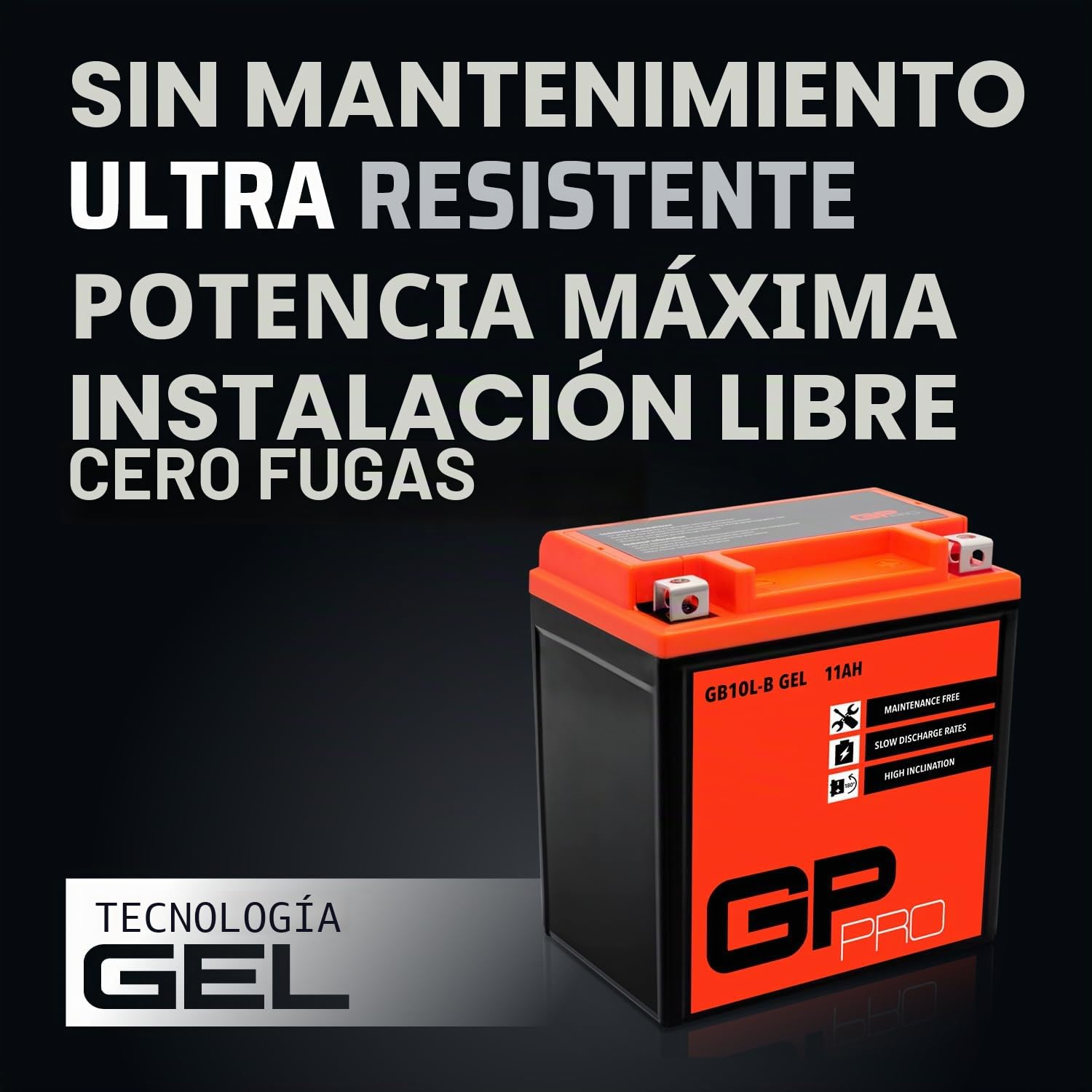 GP-PRO GB10L-B - Batería de arranque para scooter y motos, 12V, 11Ah, parecido a YB10L-B / YB10L-B2, sin necesidad de mantenimiento
