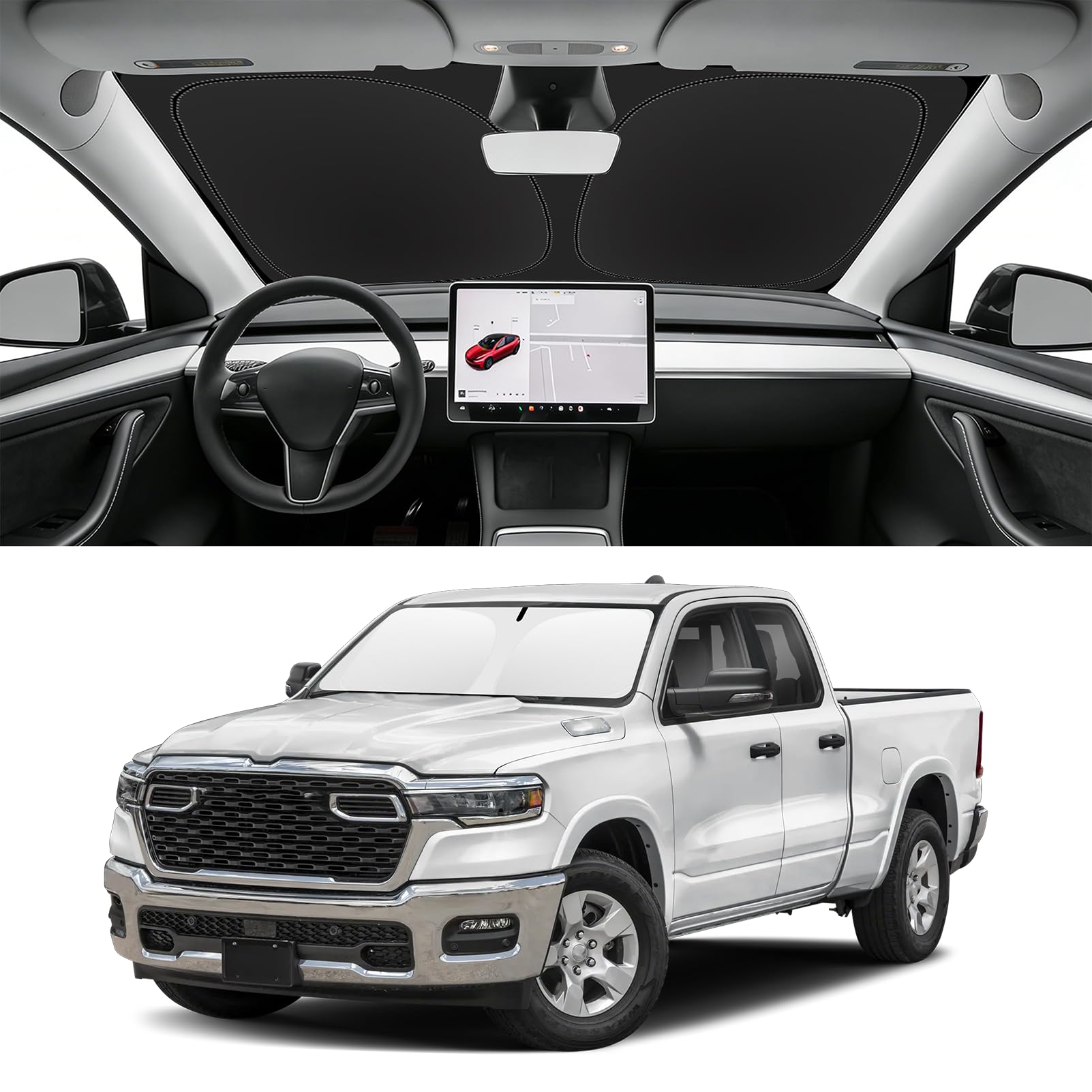 Custom Fit Windshield Sun Shade for RAM 1500 2019-2026