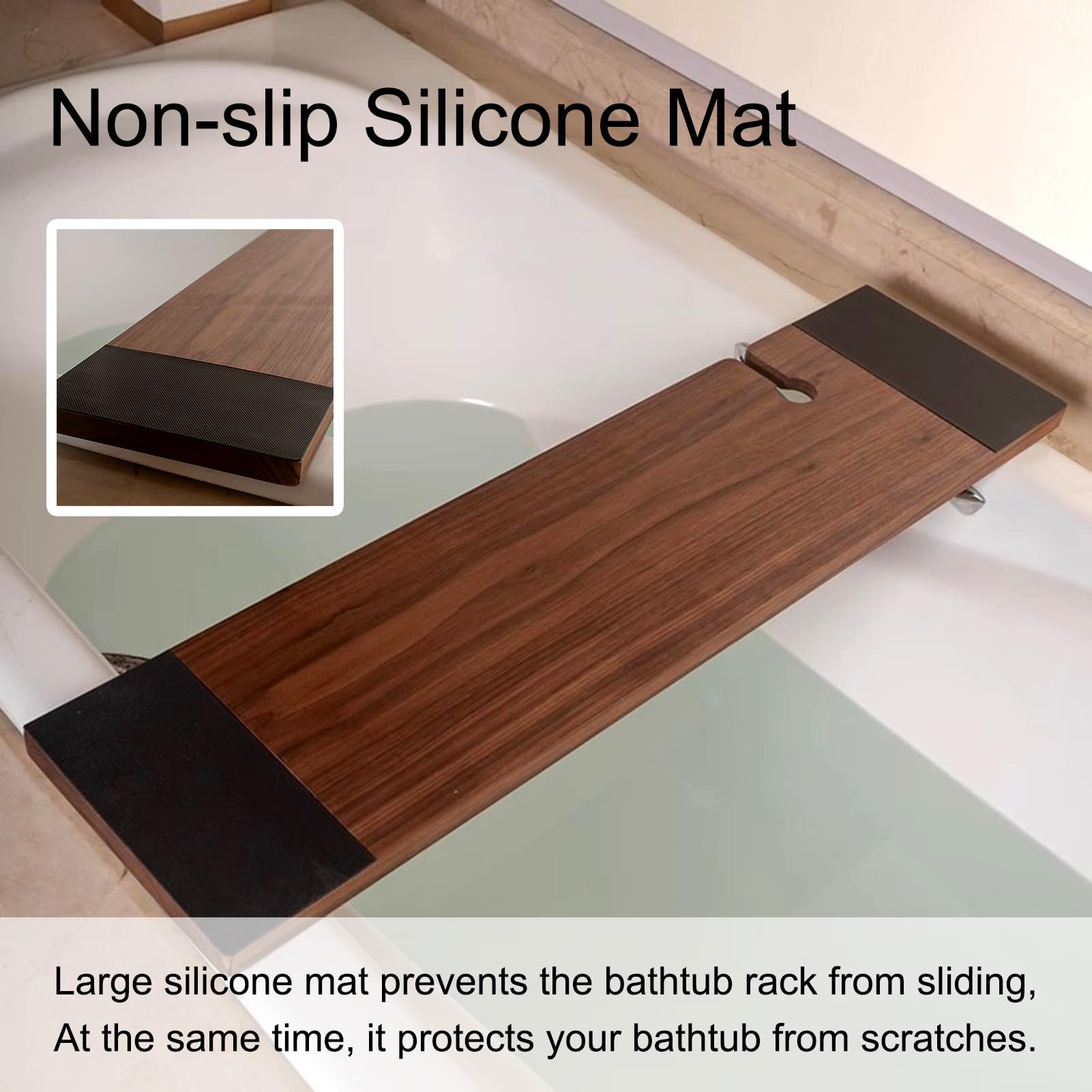 Bandejas para bañera,(es:Bandeja de baño Bandeja de Madera para bañera con Alfombrilla de Silicona Antideslizante, Bandejas de bañera de Lujo Impermeables para el hogar, Hotel, se Adapta a