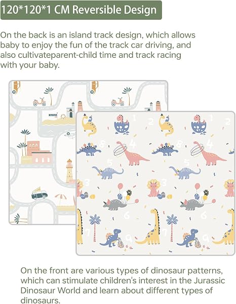 Baby Play Mat 120x120x1CM Foldable Baby Playmats, Portable Baby Floor Mat for Toddlers Babies to Play on Floor, Waterproof & Reversible Baby Crawling Mat - 5