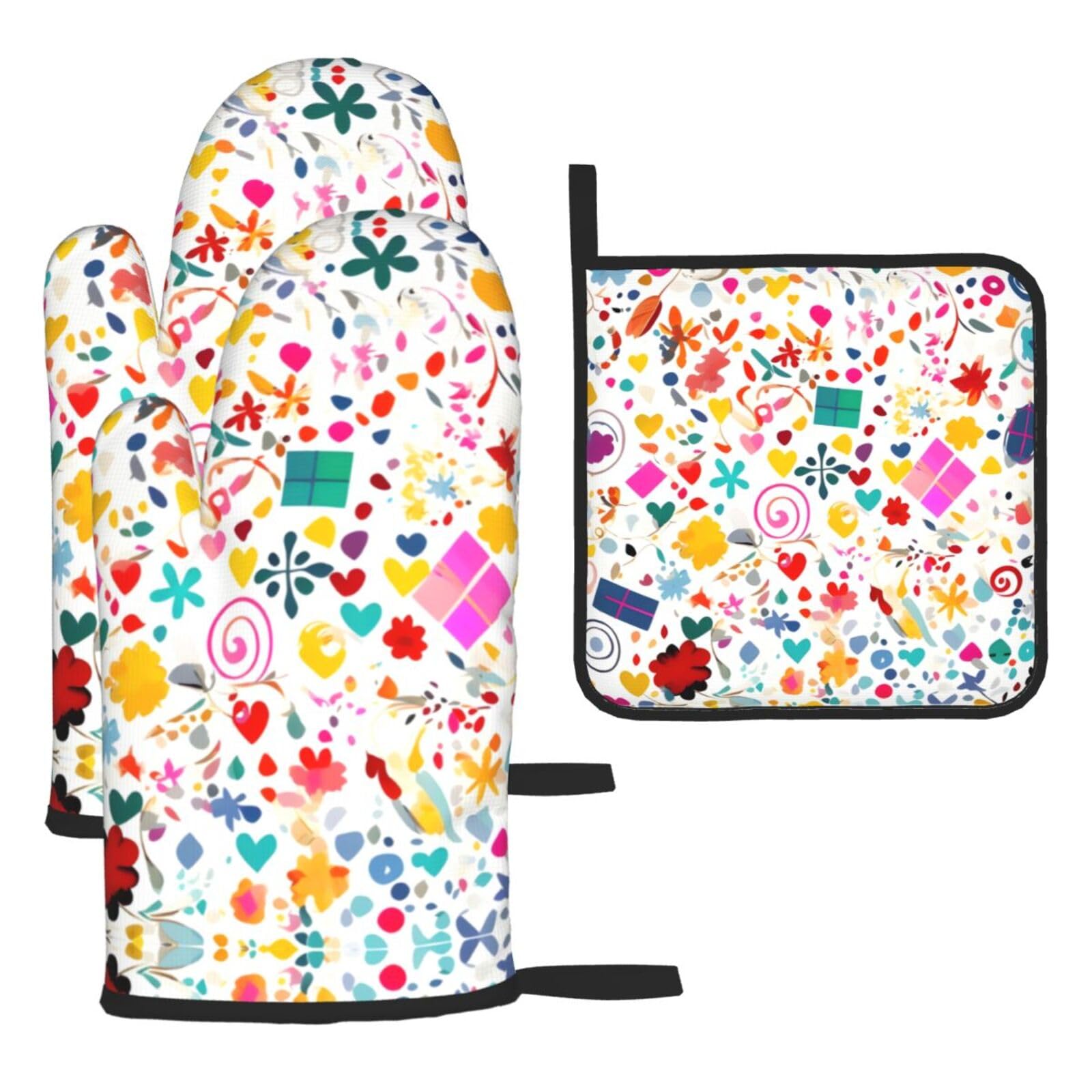 Happy Birthday Background Oven mittens and oven mitts three-piece set suitable for oven, grilling, baking, microwave and home cooking.