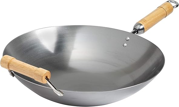 JOYCE CHEN Classic Series 14-Inch Round Bottom Carbon Steel Wok with Birch Handles