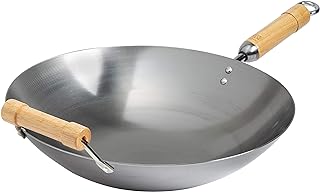 JOYCE CHEN Classic Series 14-Inch Round Bottom Carbon Steel Wok with Bir...