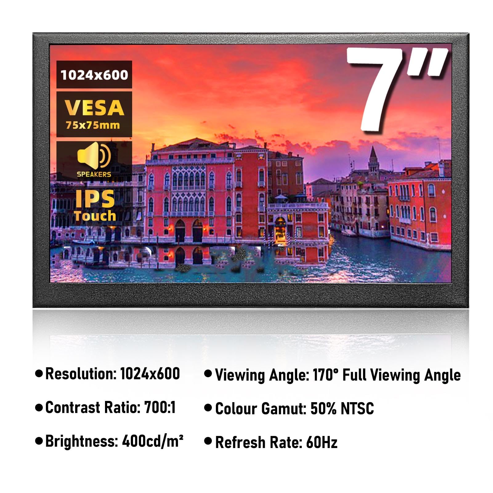 SENECESLI Monitor Touchscreen da 7 Pollici, Schermo 1024x600 con Tocco Capacitivo, modalità Orizzontale e Verticale, Monitor Portatili Display Touch con Visualizzazione 'utilizzo di CPU