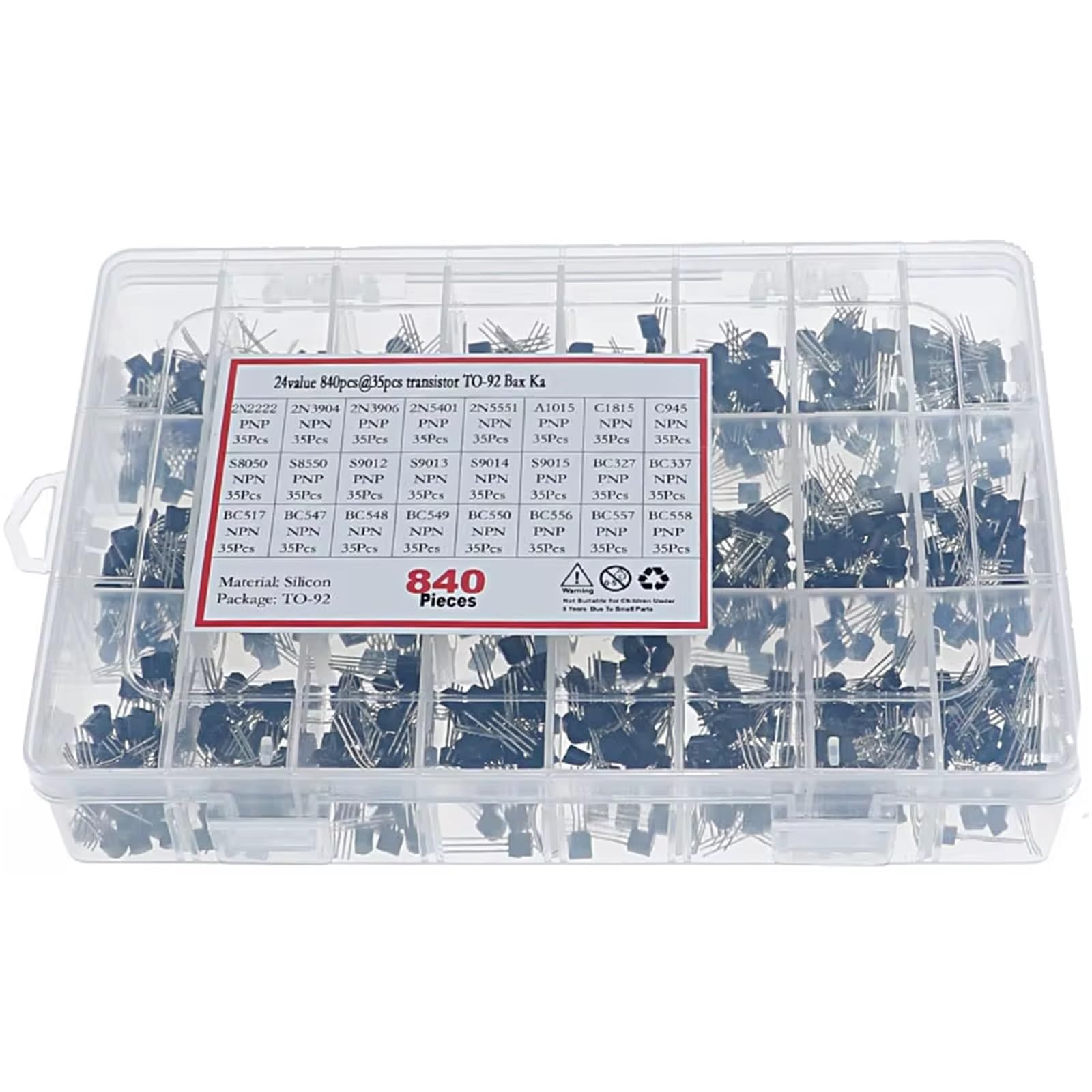 840 Unids/caja 24 Valores TO-92 Kit Surtido De Transistores BC327 BC337 BC547 S8050 S9014 2N2222 3904 3906 C945 PNP/NPN Paquete De Transistores