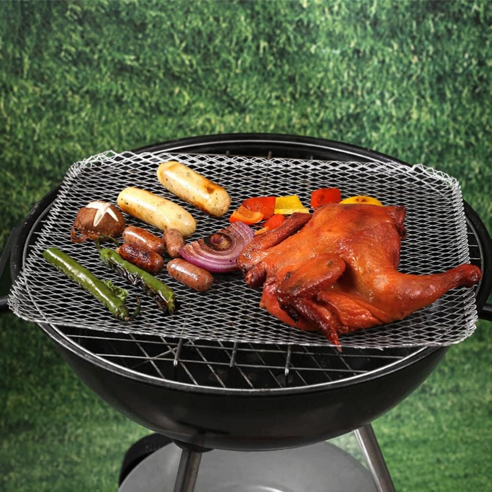 Kichvoe 20pcs Disposable BBQ Grill Topper 15X12 Inch Non-Stick Outdoor Aluminum Mesh Mat for Outdoor Cooking Camping Picnics Grilling Liners
