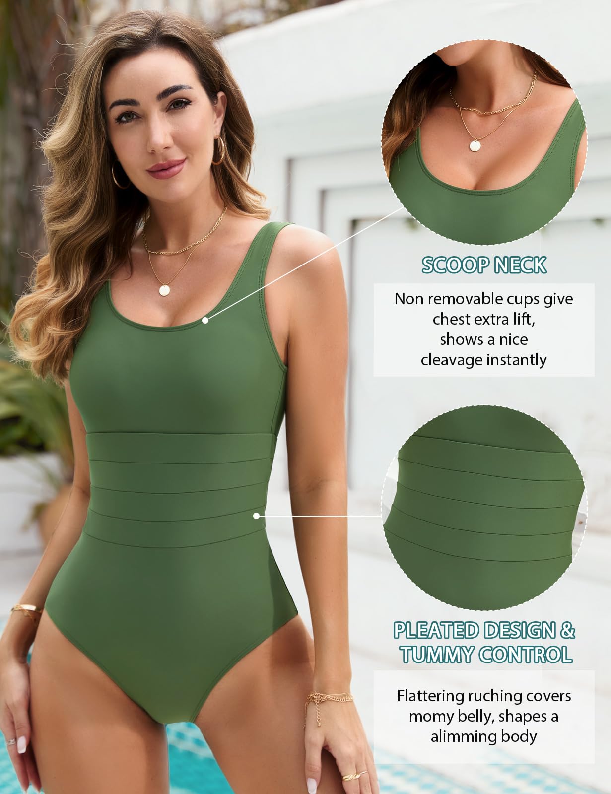 UMIPUBO Costume da Bagno Intero Donna Scollo a U Controllo della Pancia Curvy Costumi da Mare Interi Imbottito Reggiseno Push Up Bikini Un Pezzo Spiaggia Beachwear