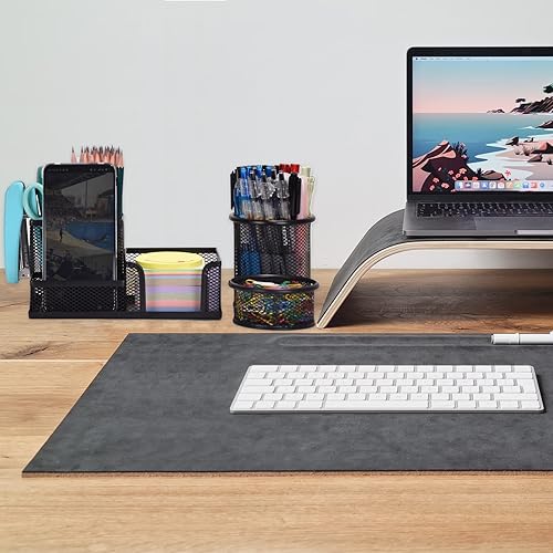 Miniatura 6 de Organizador de escritorio de malla, juego de 3 soportes para bolígrafos, accesorios de escritorio de oficina con soporte para lápices, soporte para