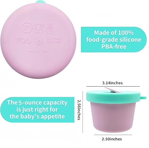 Miniatura 3 de Awilzzoe Recipientes de silicona para almacenamiento de alimentos para bebés (5 onzas, paquete de 3)  Contenedores reutilizables para aperitivos