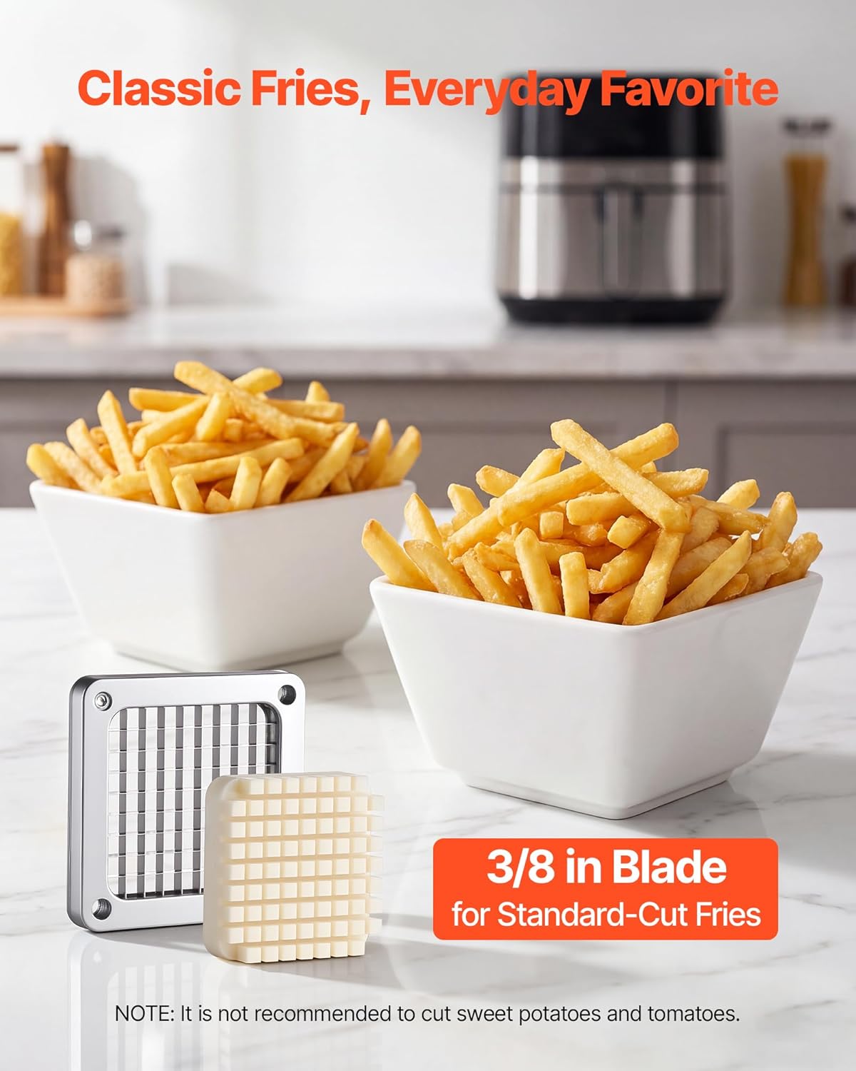 VEVOR French Fry Cutter, 3/8" Blade Commercial Vegetable Chopper, Lever-Action Vegetable Dicer with Ergonomic Handle, Stainless Steel Potato Slicer for Classic Cut Fries, Onion, Carrots, Bell Pepper