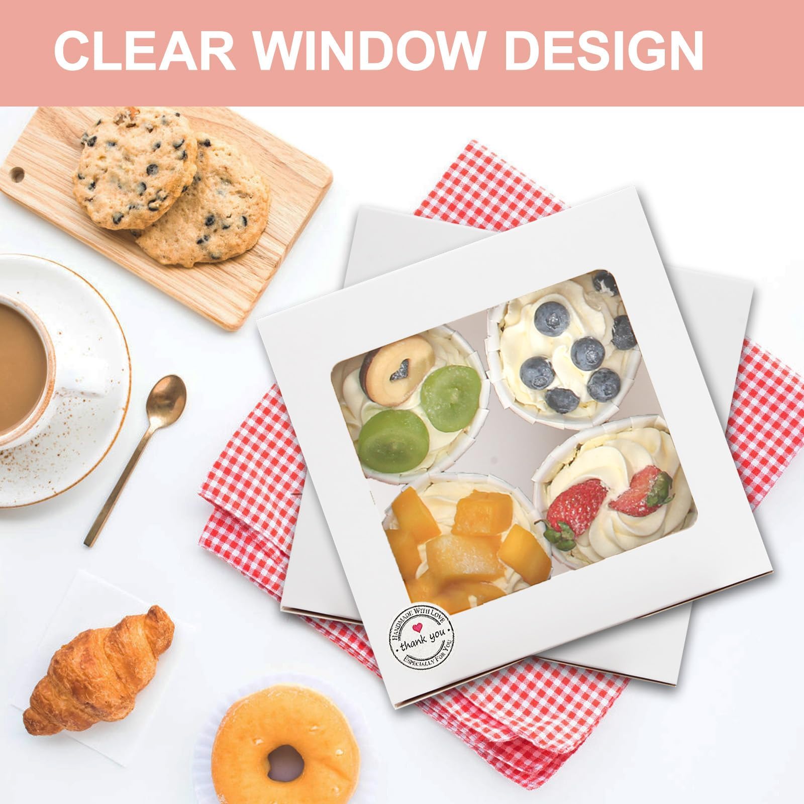 Cupcake Boxes with Window - Kraft Cookie Containers -4