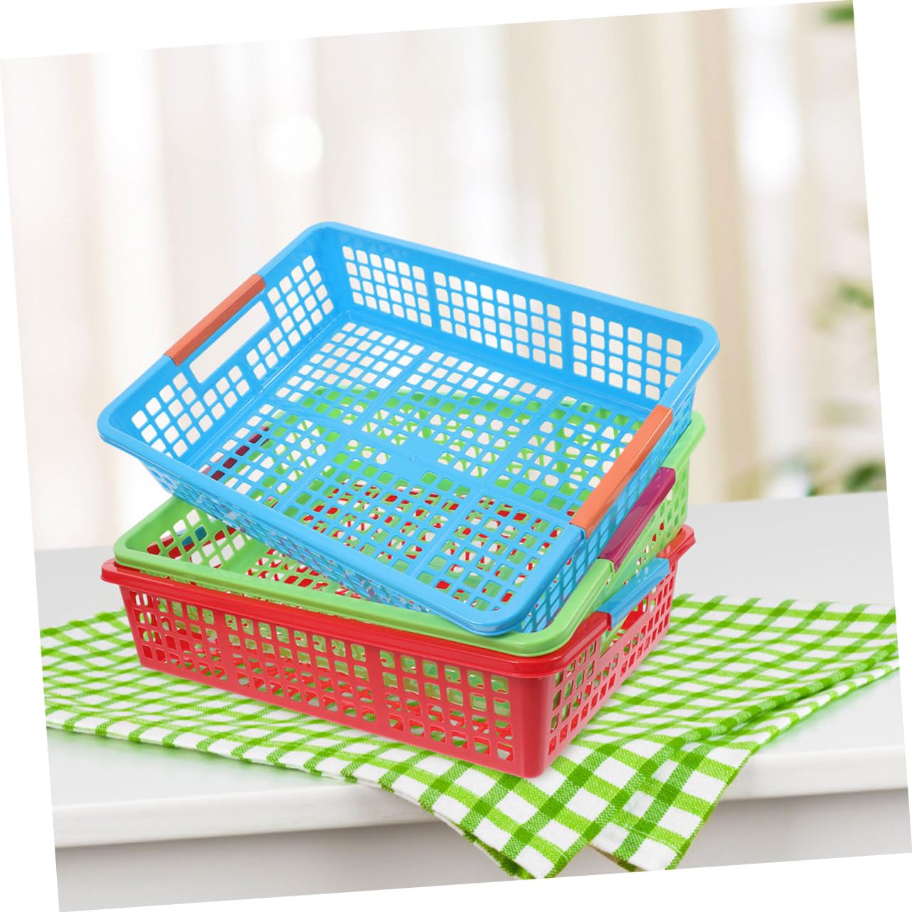 SOLUSTRE 5stücke Multifunktionale Kunststoff Aufbewahrungskörbe Stapelbare Bunte Kunststoffboxen Für Dokumente Spielzeug Snacks Modern Platzsparend Für Büro Schule Zuhause