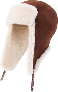 Unisex Trapper Hat with Genuine Fur - Winter Bomber Hat with Ear Flaps (Whisky)