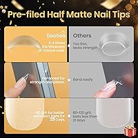 Vista 4 de Beetles Gel Nail Kit Etch-X, Almond Short, 504pcs 12 Sizes Nail tips, with 9 in 1 Nail Glue Mini LED Light, Acrylic Half Matte Tips Press On Nail
