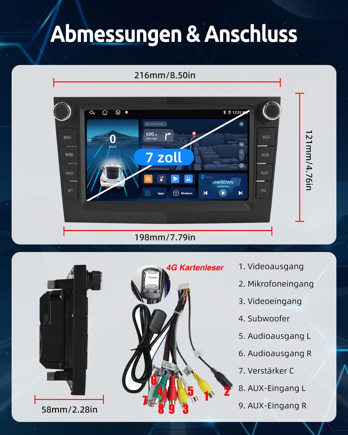 ESSGOO 6+128G Wireless Autoradio Android 15 mit Carplay und Android Auto Für Opel Astra H Corsa C/D Vectra C Zafira 7 Zoll IPS Touchscreen Bluetooth FM RDS GPS Schwarz