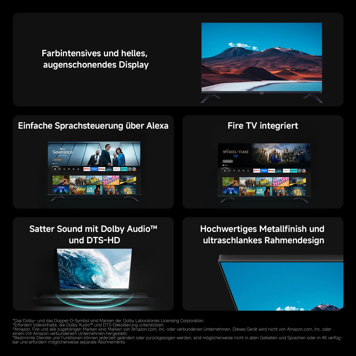 Xiaomi TV F 32, 32 Zoll (81 cm), HD, Smart TV, Fire OS7, Triple Tuner DVB-C/S/S2/T/T2, Dolby Audio™, DTS Virtual:X, DTS-HD, Sprachsteuerung mit Alexa, Kompatibel mit Apple AirPlay