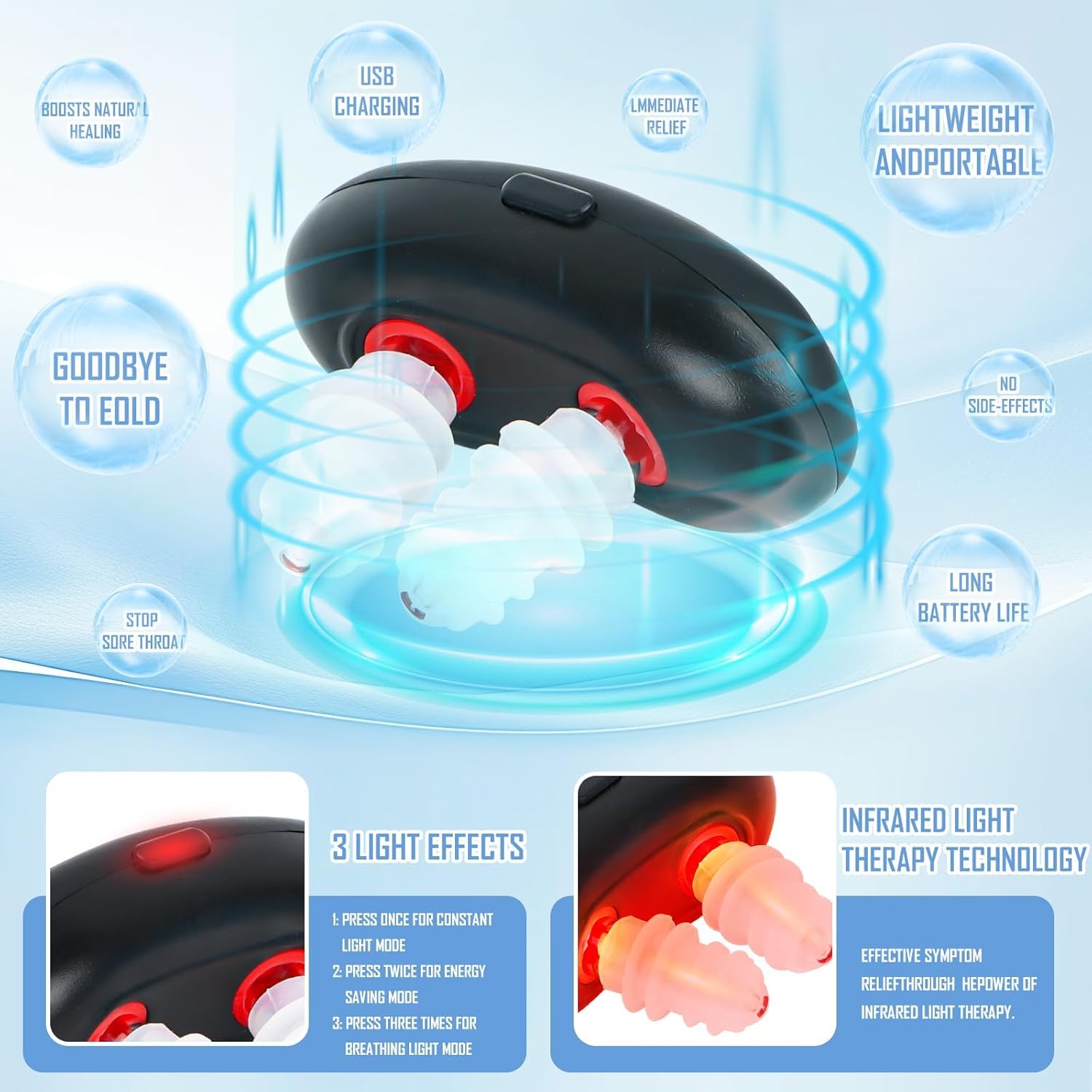 Byffoer Dispositivo de Terapia Nasal de Luz Roja, Terapia de Luz Roja, Infrarrojos para Nariz, Dispositivo de Terapia de Rinitis