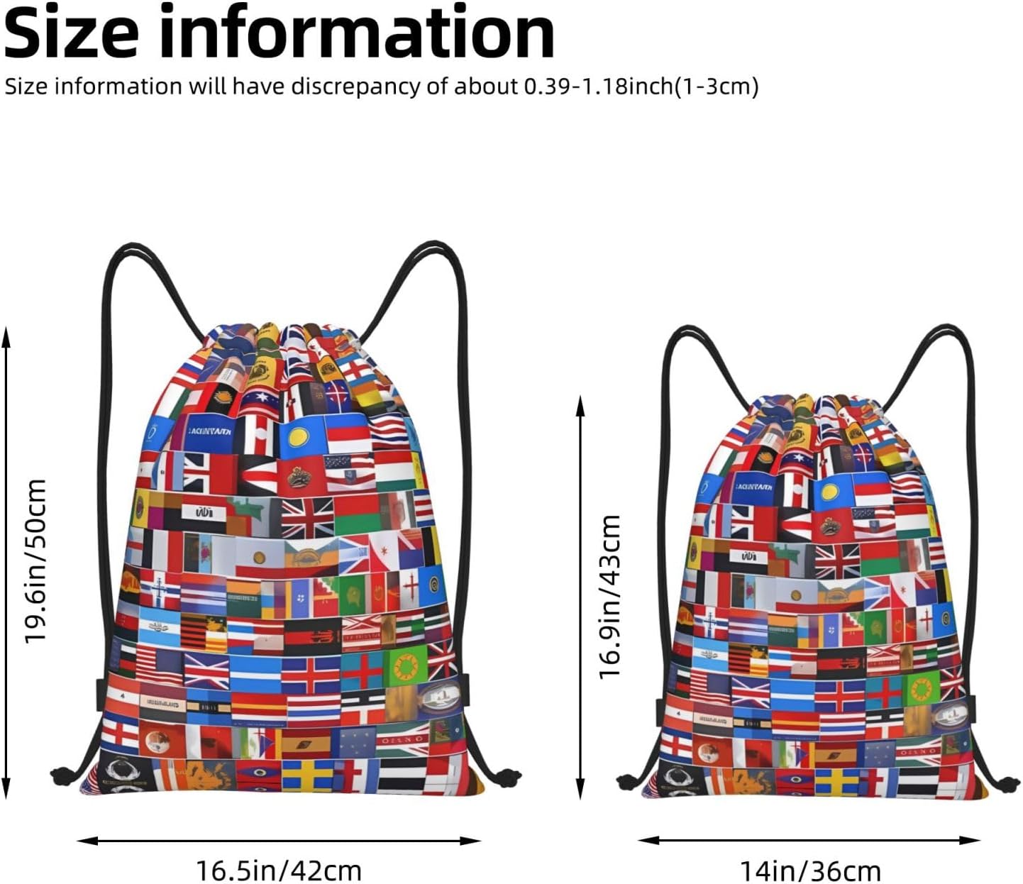 Various flags Foldable drawstring backpack, lightweight storage bag - large-capacity fitness travel bag image 3