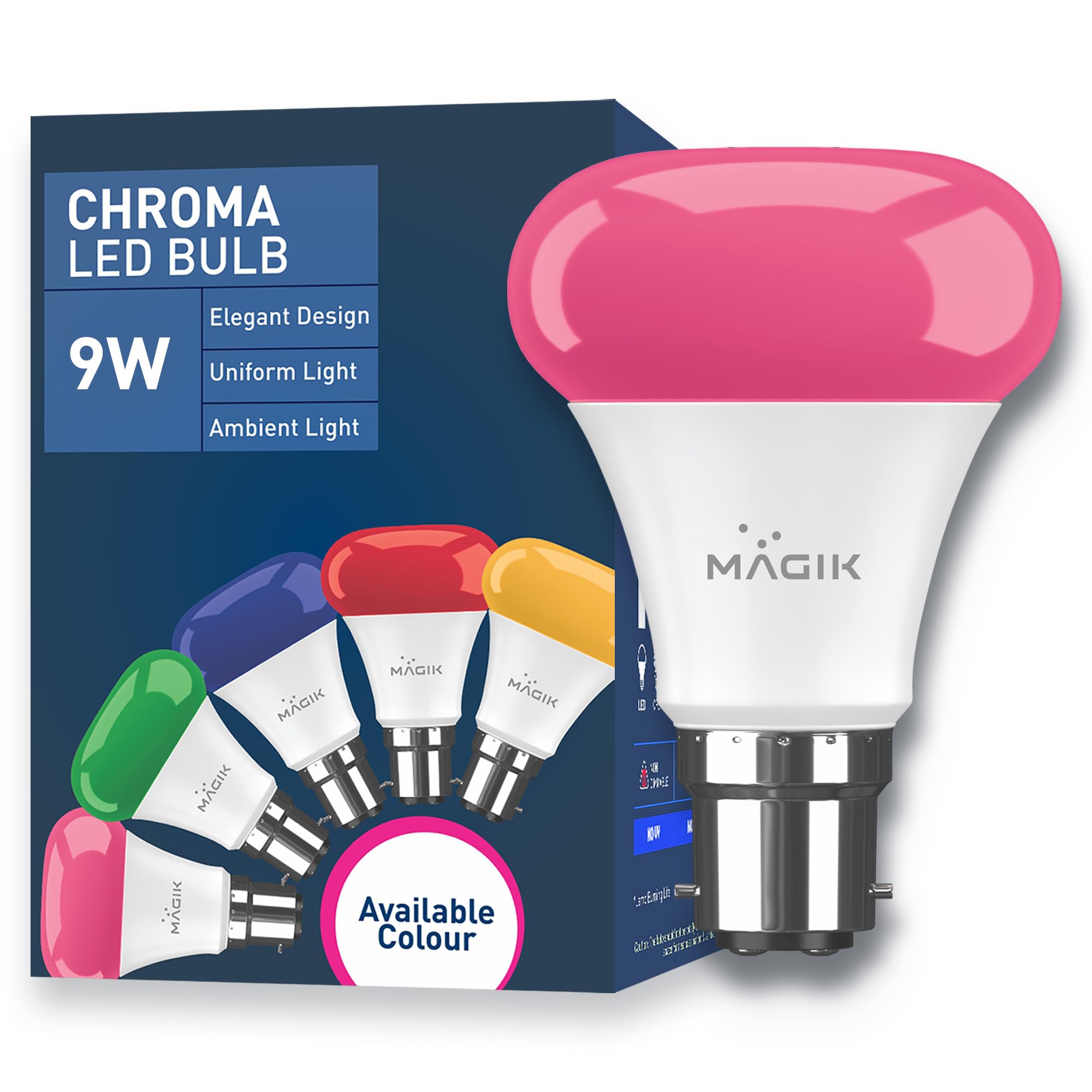 MAGIK Chroma 9W Pink LED Bulb, B22 Base