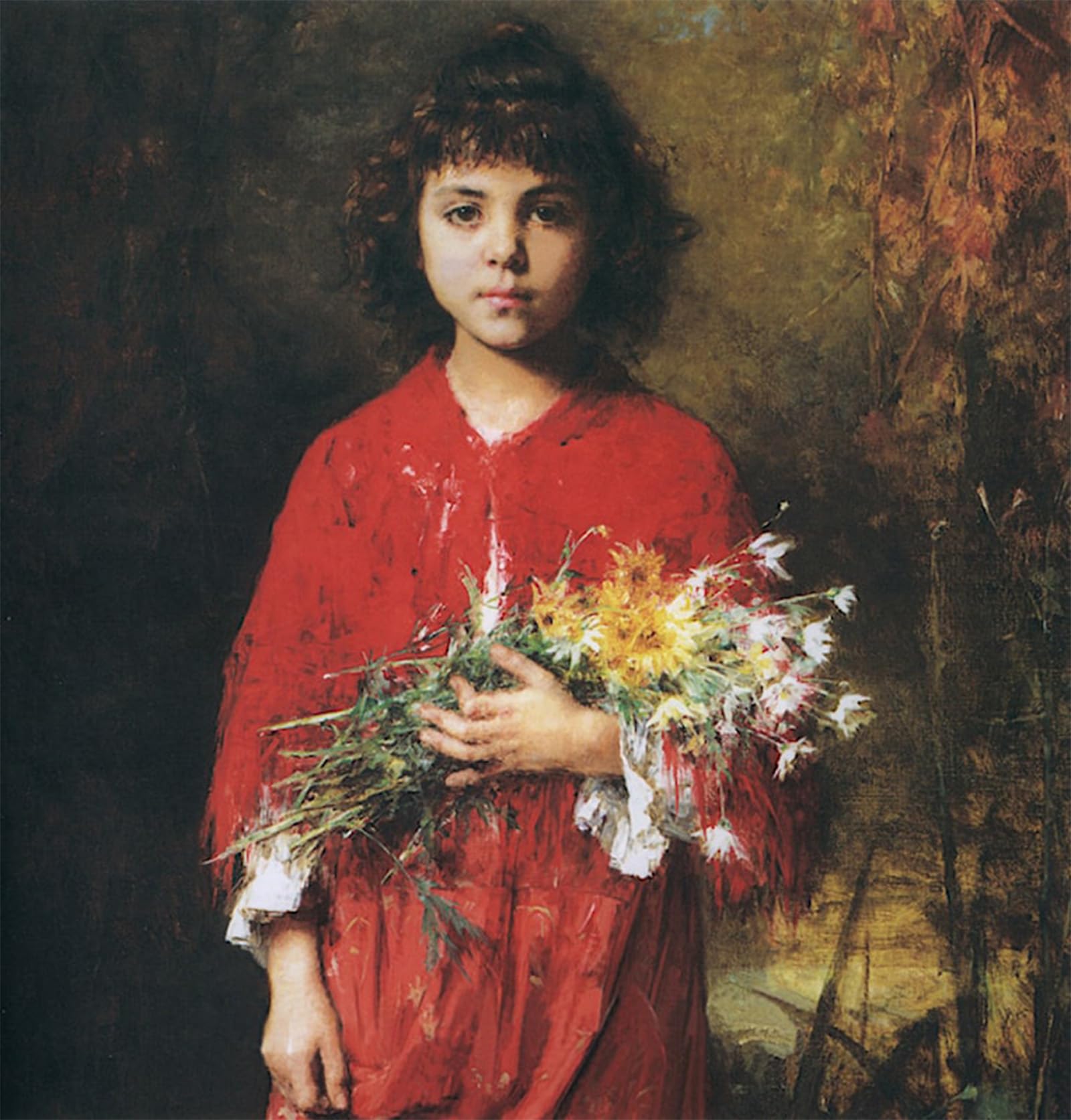 POSTERIIk Famous Animal Posters Vintage Picture Portrait of a Girl with a Bouquet of Flowers by Alexei Alexeivich Harlamoff Modern Wall Decor for Home Decor 60x90cm