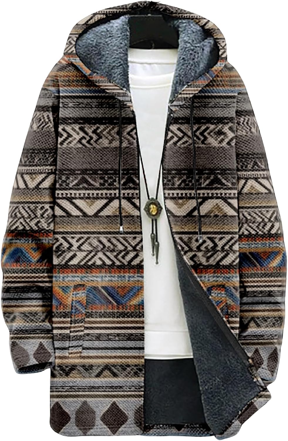 Cardigan Mens Hoodies Zip Up Aztec Tribe Ethnic Fleece Fall Oversized Novelty Open Front Drawstring Hooded Coat
