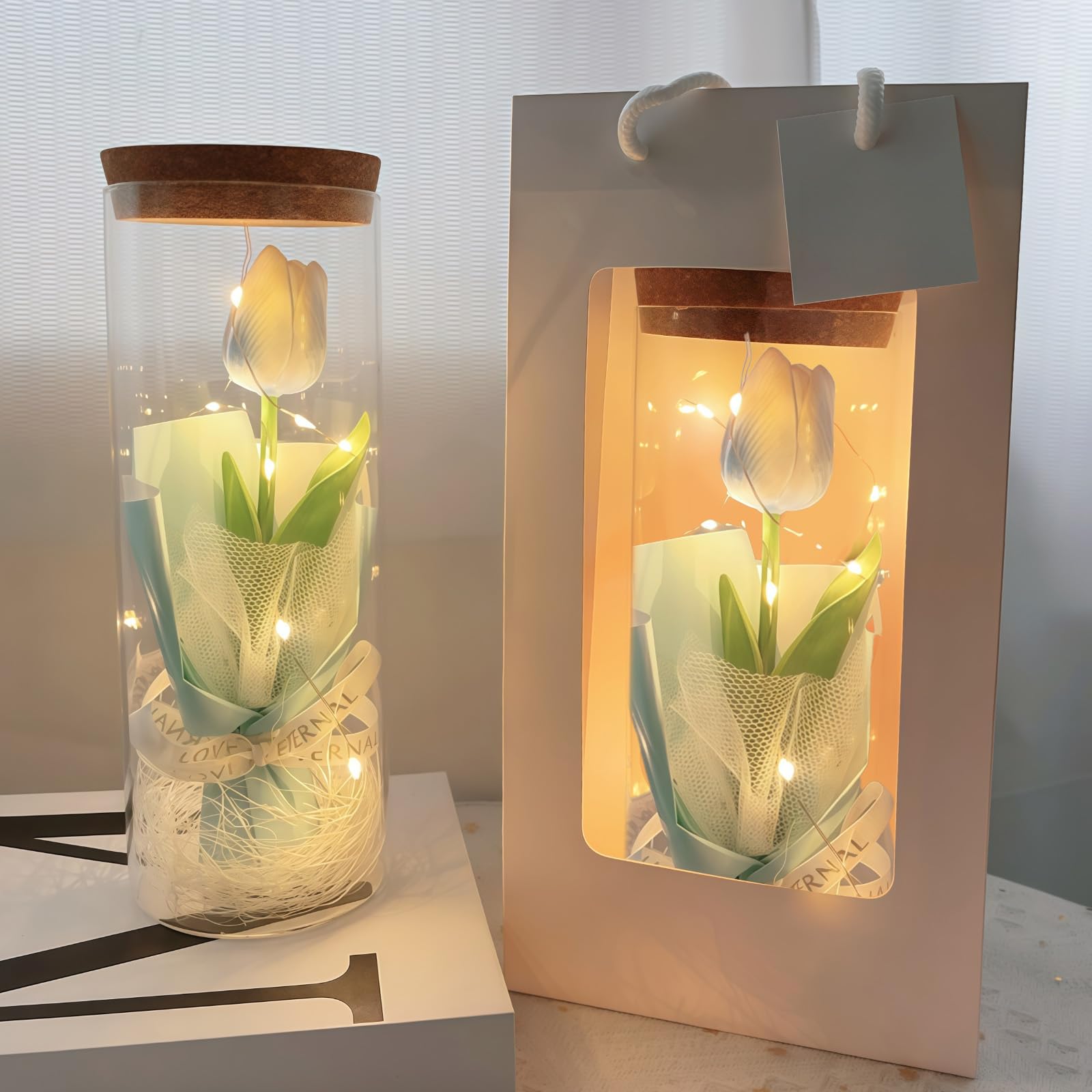 AWSOLAR Blue Tulip Light Tulip Lamp, Forever Tulips Gifts for Mother Day Anniversary Valentine