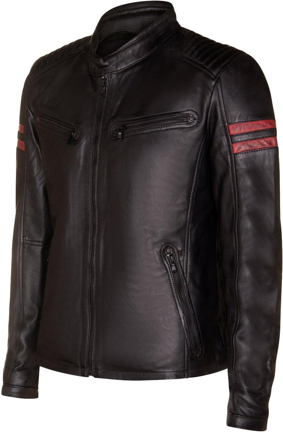 Men's Black Leather Vintage Retro Casual Zipped Classic Bomber Jacket