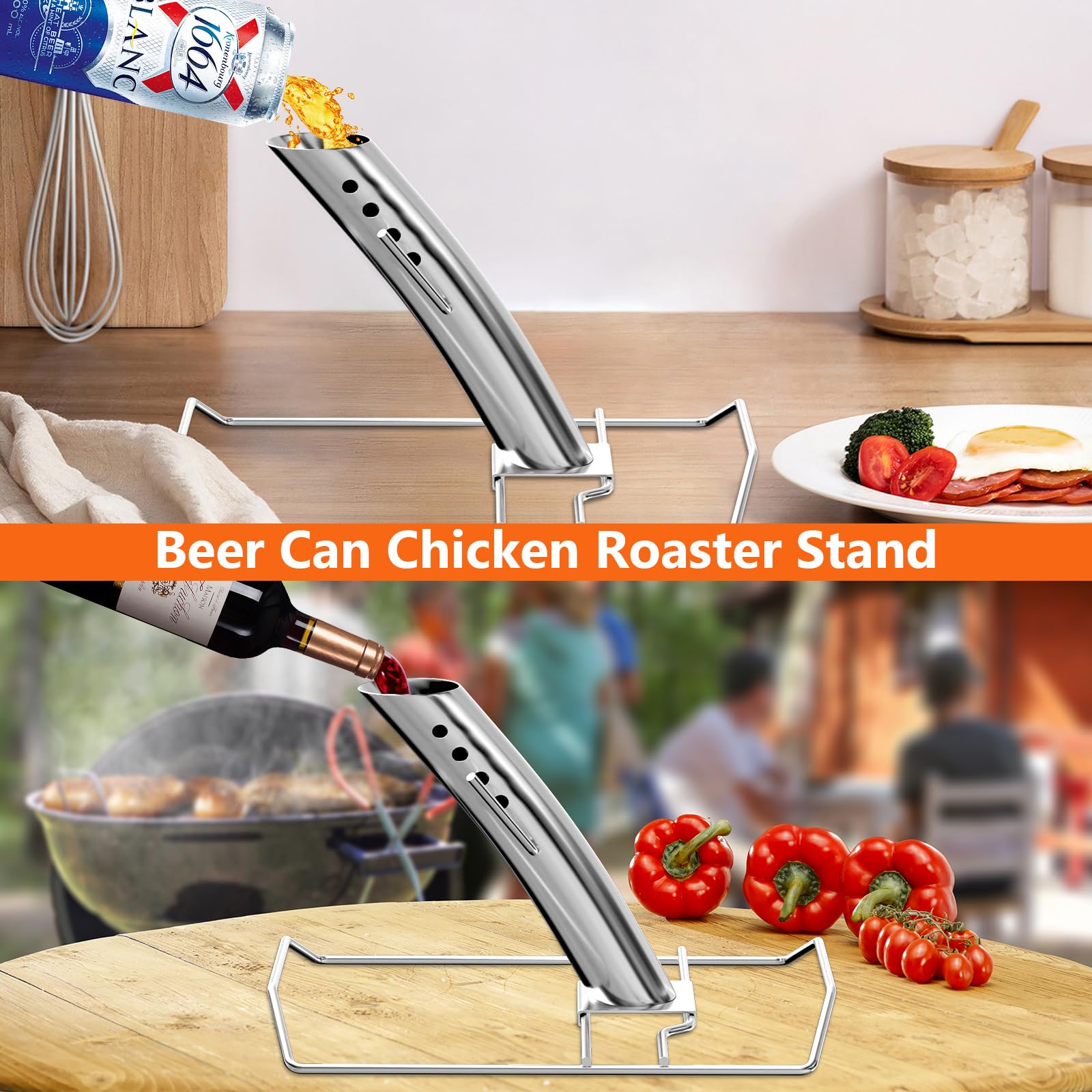 BQMAX Stainless Steel Infusion Turkey Roaster Cannon, Turkey Fryer Stand Accessories, Turkey Smoker Rack for Grilling, Beer Can Chicken Stand for Grilling and Smoke, Universal Barbecue Rack for Grill