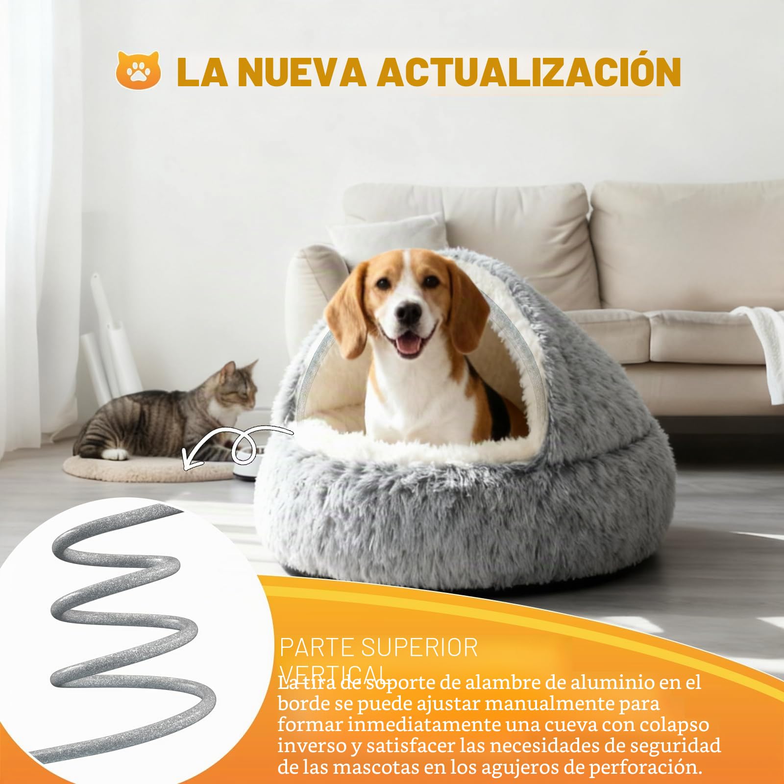 YAGE Cama Grande para Perros de 80 cm, con Capucha y Soportes: mullida y Relajante para Mascotas, Apta para Mascotas de Menos de 20 kg, Cama Tipo Cueva de Lujo Supersuave, Lavable