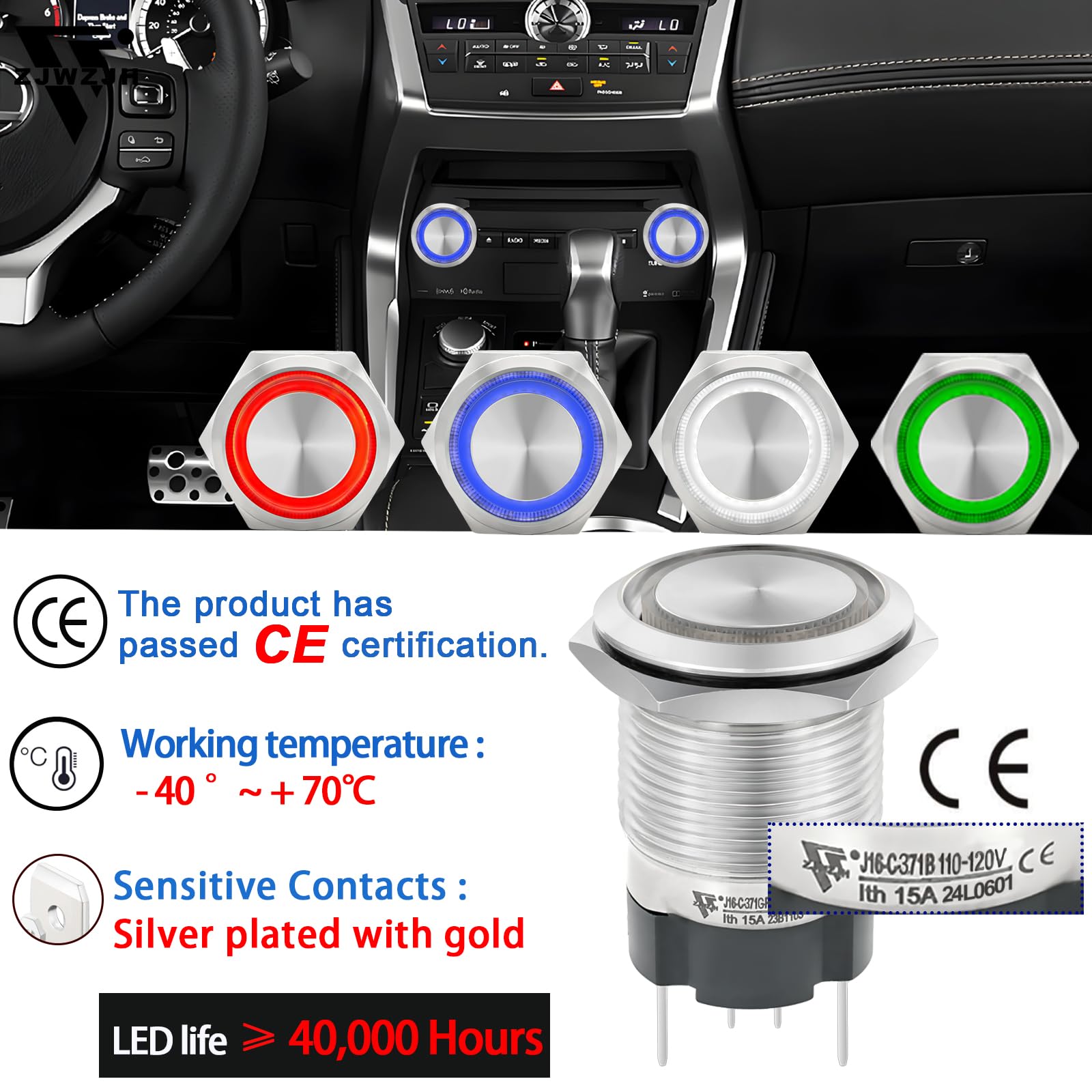 Snapklik.com : 15 Amp Push Button Switch 16mm 5/8