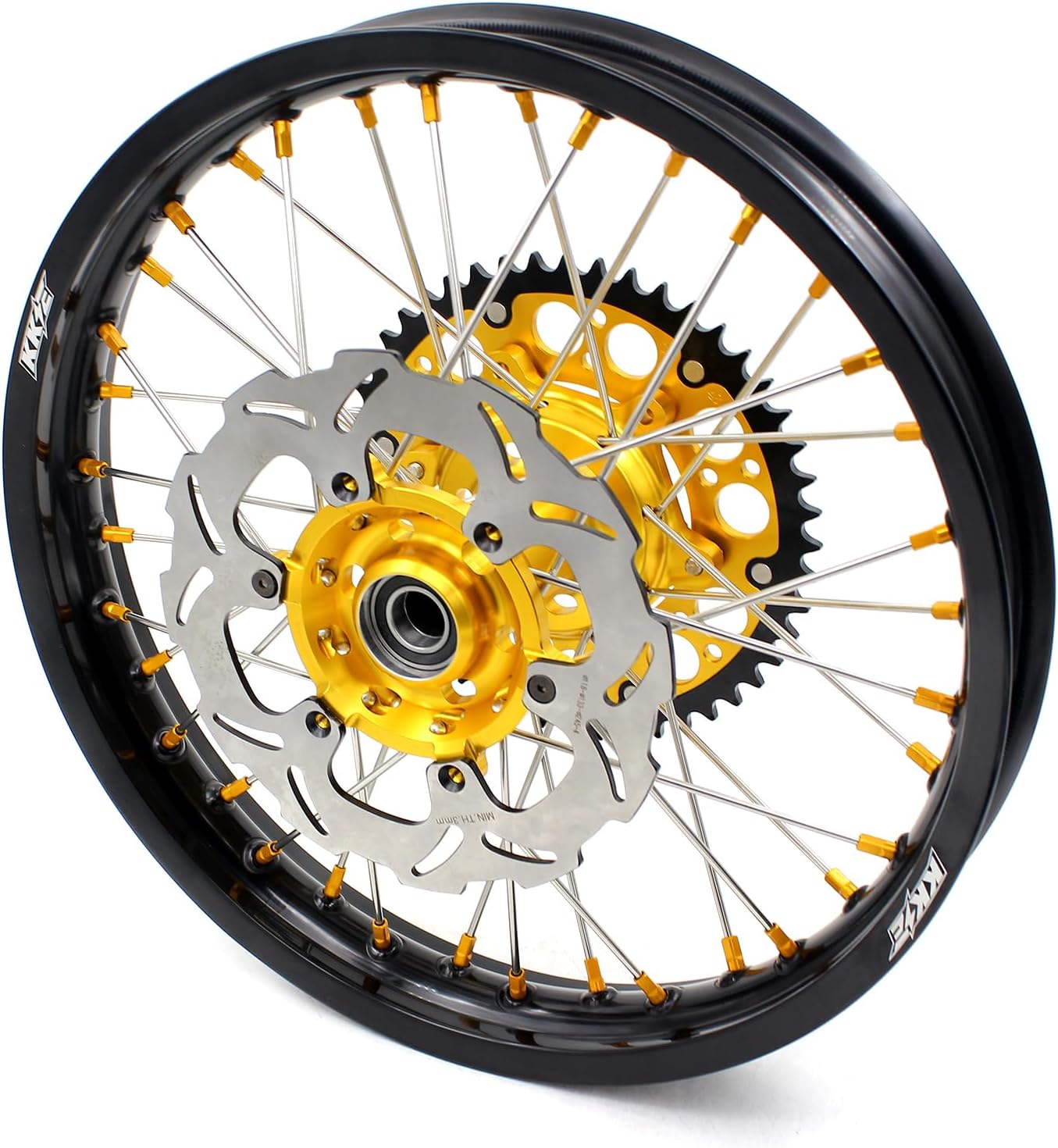 KKE 1.6 * 21 & 2.15 * 18 Enduro Motorcycle Wheels Rims Compatible with SUZUKI DRZ400S 2000-2025, DRZ400E 2000-07, DRZ400 2000-04 with 250MM Front Disc, 220MM Rear Disc,Gold Sproket Gold Nipple