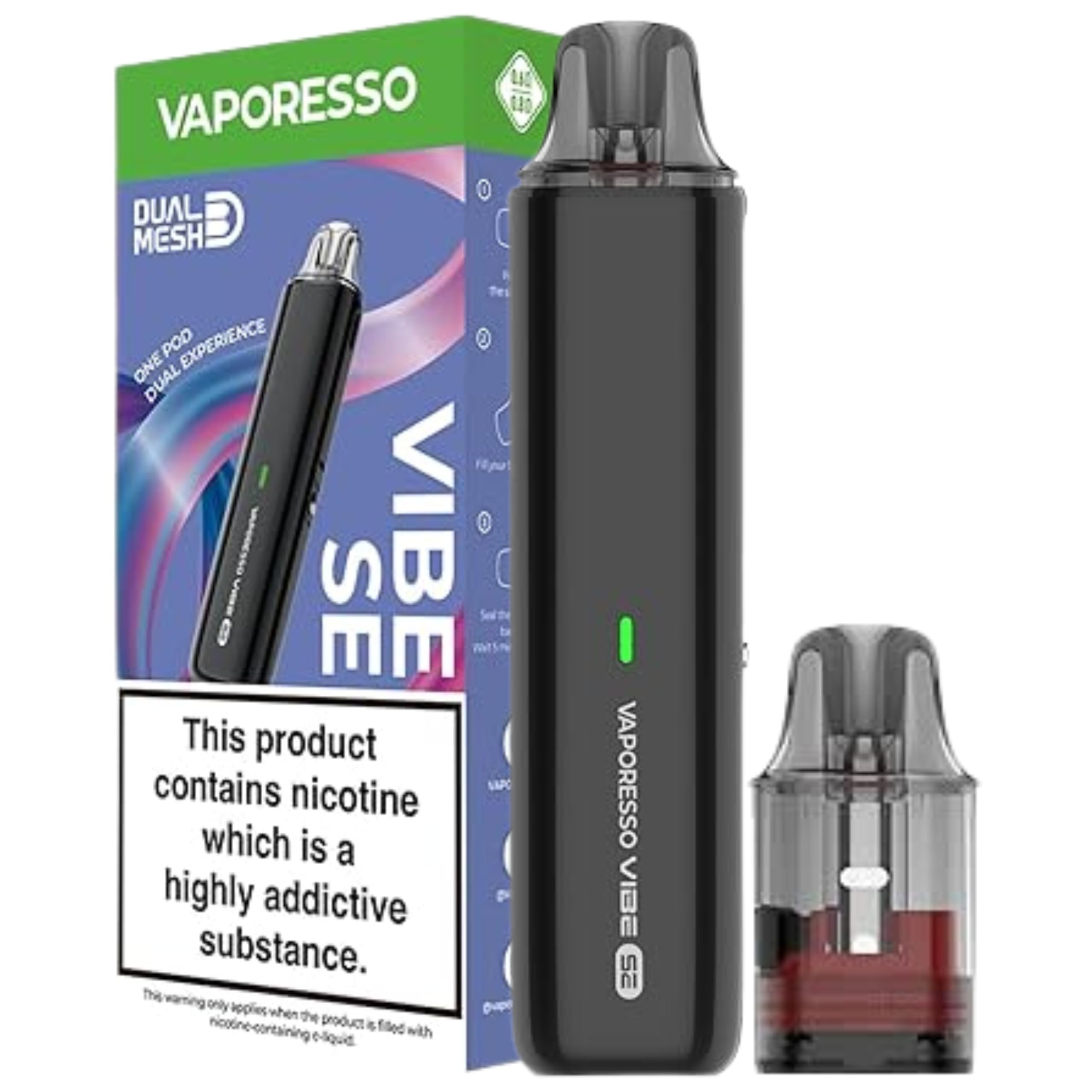 Vaporesso Vibe SE Pod Kit, 1100mAh Built-In Battery, 2 Power Modes, Side- Filling Replacement Pods, No E-Liquid, No Nicotine (Black): Amazon.co.uk:  Electronics & Photo