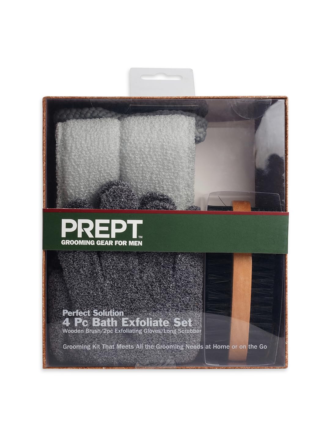 Men's Bath Exfoliate Set, 4-Piece Grooming Kit with Wooden Brush, Exfoliating Gloves and Long Scrubber-picture-33