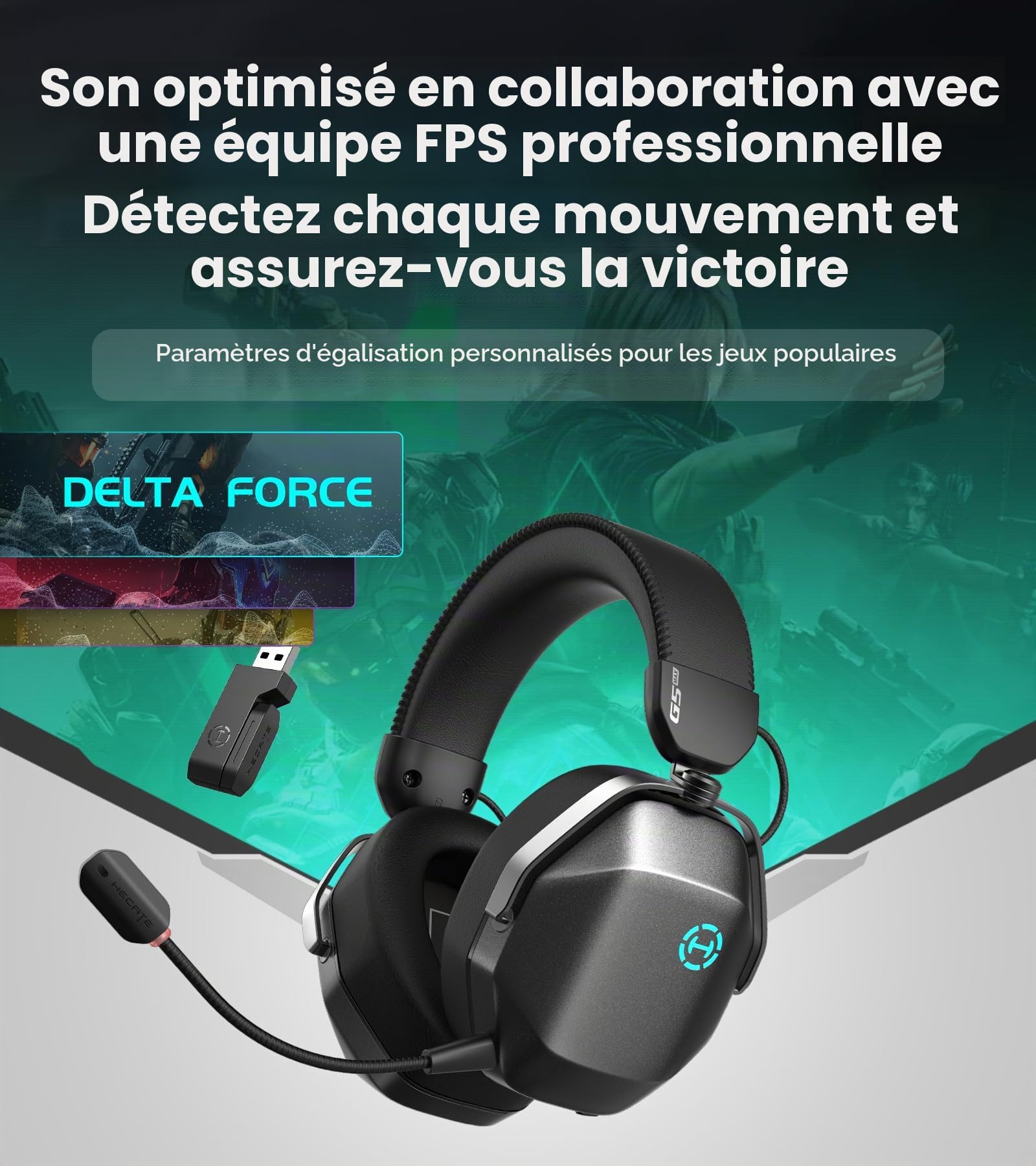 Edifier G5 Max Casque Gaming sans Fil THX Spatial Audio, Gris Sidéral | Driver Pen 53mm – Autonomie 305h, Audio HD sans Fil/Filaire, 2,4GHz/Bluetooth 6.0/Filaire, Micro détachable，4 Modes