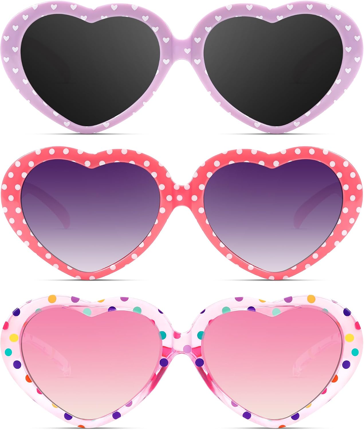 NSSIW Kids Polarized Sunglasses Heart-Sunglasses: Toddler Sun Glasses with UV Protection for Girls Youth Child 3Pack Age 3-12