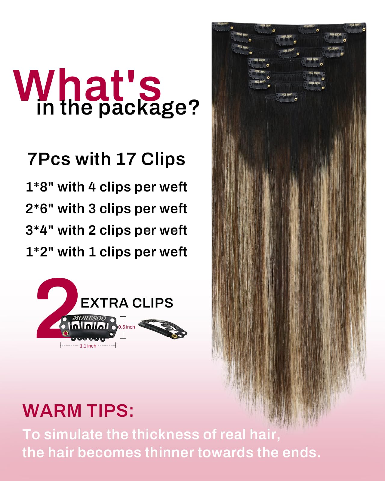 Moresoo Clip in Hair Extensions Real Human Hair Balayage Medium Brown and Blonde Real Hair Extensions Clip in Human Hair for Women Full Head 22 Inch 7pcs/120g #4/6/613 — view 129