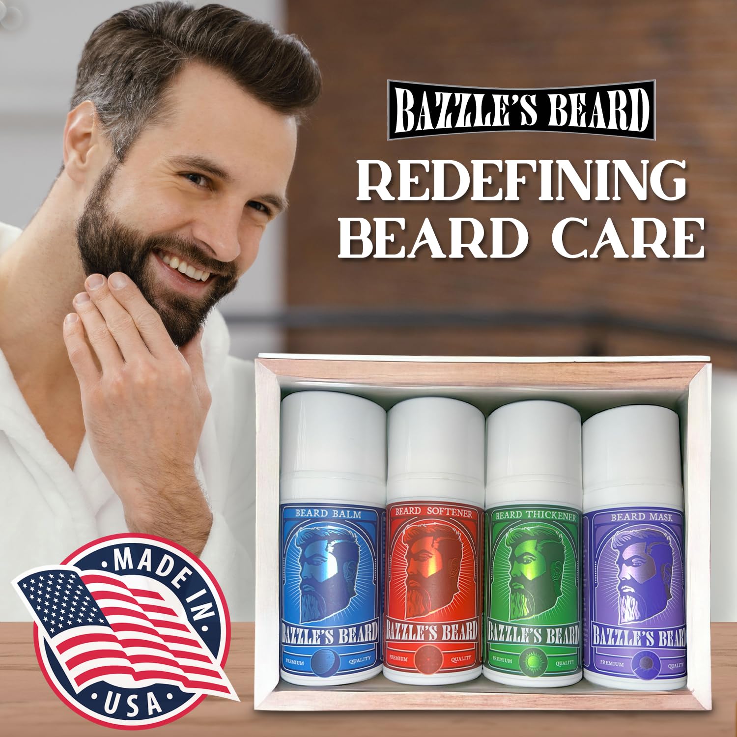 Bazzle's Beard Thickener – Beard Growth Kit & Balm with Biotin for Hair Growth for Men, Infused with Oat Protein for Medium Hold and Light Fragrance, Facial Hair & Mustache Styling Balm Conditioner